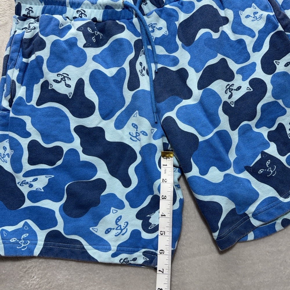 RIPNDIP Lord Nermal Blue Camo Sweat Shorts Mens L Cat Camouflage Fleece Board - Picture 12 of 12